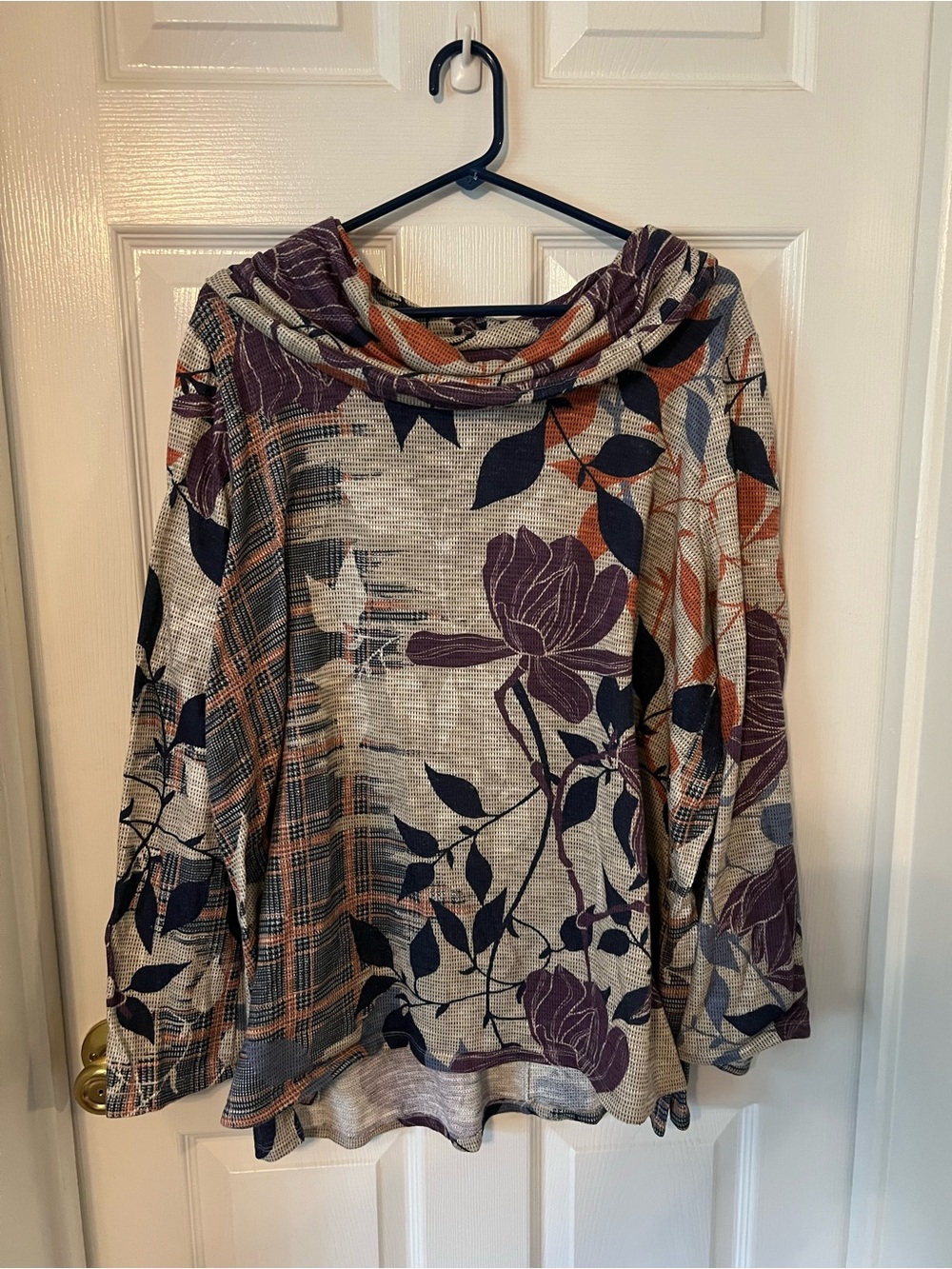 Avenue Women's Floral Mixed-Print Cowl Neck Sweater - Purple/Tan/Black